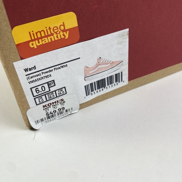 Vans Ward‎ Canvas Sneakers Powder Pink Youth Size 6 Brand New - Picture 15 of 16